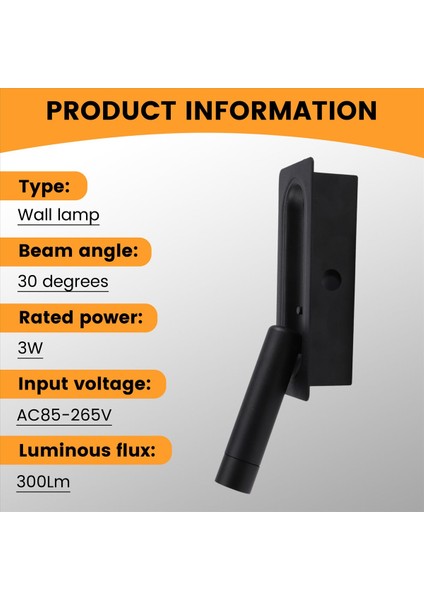 Oda LED Lamba Başlık Duvar Işık Sconce Yatak Tarafı Okuma Işık Gömülü Otomatik Anahtar Duvar Lambaları Siyah (Yurt Dışından) indirimleri