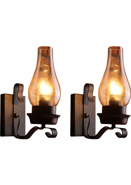 2x Vintage Rustik Duvar Lambası Cam ve Ruh Hali Işığı Dekoratif Lamba Yatak Odası Için (Ampul Içermez) (Yurt Dışından)