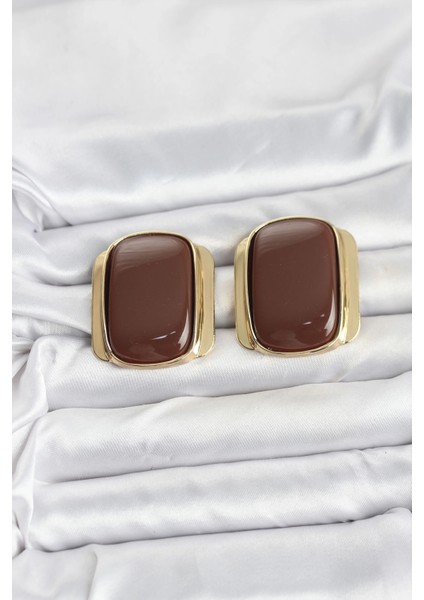 Bfs Pirinç Gold Renk Kahverengi Plaka Vintage Kadın Küpe