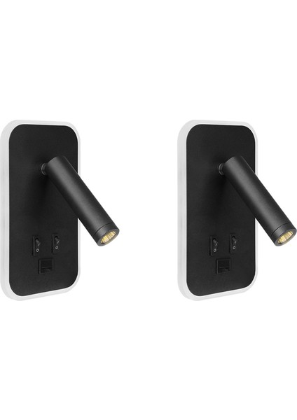 2x Duvar Işık Arka Işığı USB Şarjı 330 Derece Dönme Ayarlanabilir Duvar Lambası Başucu Çalışma Okuma Accon Lambası Siyah (Yurt Dışından)