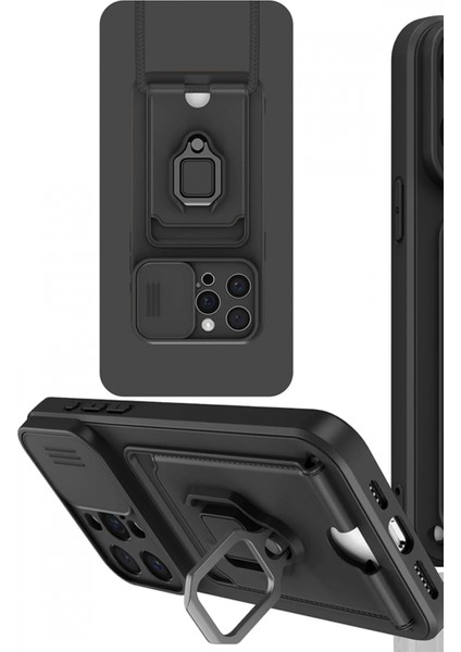 iPhone 15 Pro Kılıf Zuma Kartvizitli Yüzüklü Silikon - Siyah (K95)