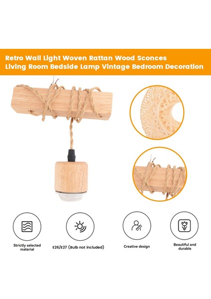 Retro Duvar Işığı Dokuma Rattan Ahşap Azizler Oturma Odası Başucu Lambası Vintage Yatak Odası Dekorasyon Aydınlatma A (Yurt Dışından) modelleri