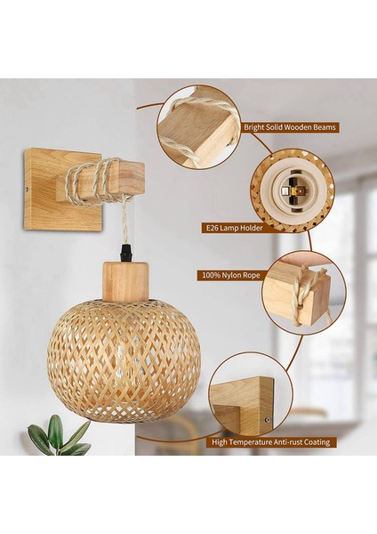 3x Retro Duvar Işık Dokuma Rattan Ahşap Azizler Oturma Odası Başucu Lambası Vintage Yatak Odası Dekorasyon Aydınlatma A (Yurt Dışından) modelleri