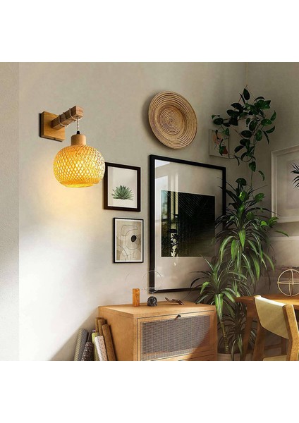 3x Retro Duvar Işık Dokuma Rattan Ahşap Azizler Oturma Odası Başucu Lambası Vintage Yatak Odası Dekorasyon Aydınlatma A (Yurt Dışından) fırsatları