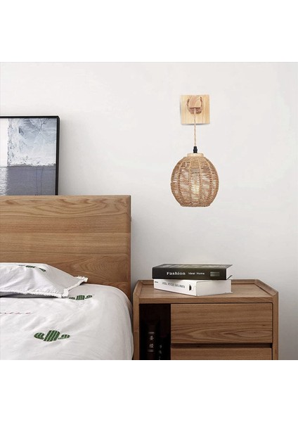 2x Retro Duvar Işık Dokuma Rattan Ahşap Aplikler Oturma Odası Başucu Lambası Vintage Yatak Odası Dekorasyon Aydınlatma-B (Yurt Dışından) fırsatları