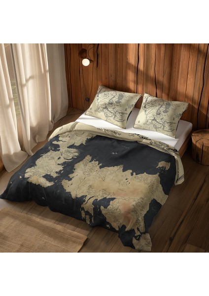 Yüzüklerin Efendisi Orta Dünya Haritası & Game Of Thrones Map Nevresim Takımı - 200 cm x 220 cm