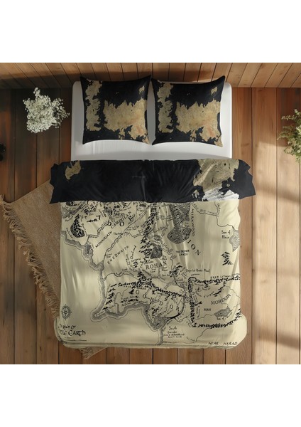 Yüzüklerin Efendisi Orta Dünya Haritası & Game Of Thrones Map Nevresim Takımı - 200 cm x 220 cm