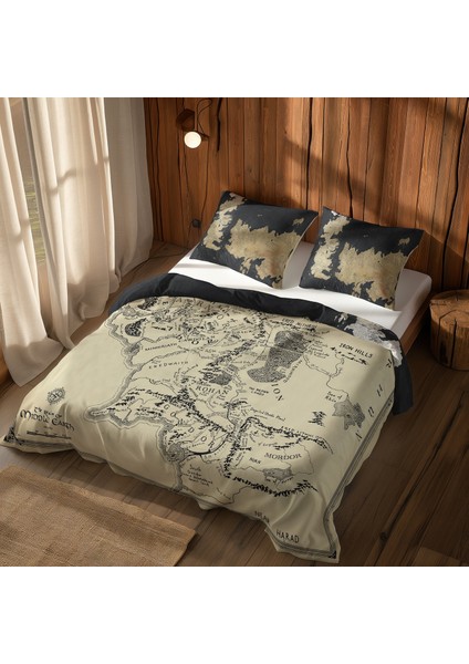 Yüzüklerin Efendisi Orta Dünya Haritası & Game Of Thrones Map Nevresim Takımı - 200 cm x 220 cm