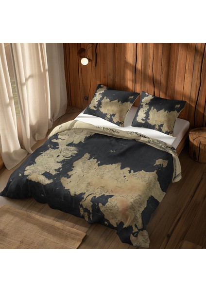 Yüzüklerin Efendisi Orta Dünya Haritası & Game Of Thrones Map Nevresim Takımı - 200 cm x 220 cm