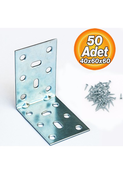 Mobilya (50 Adet) Eşya Dolap Duvara Sabitleme Köşebent Bağlantı Aparatı L Demiri Gönye 40X60X60 mm