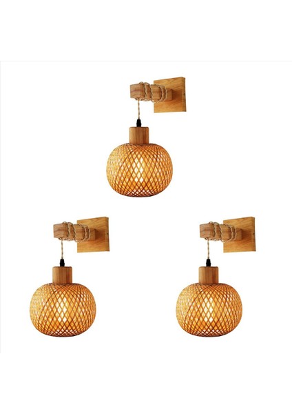3x Retro Japon Tarzı Bambu Başucu Duvar Lambası Restoran Rattan Lambmine Yatak Odası Arka Plan Duvar Lambaları (Yurt Dışından)