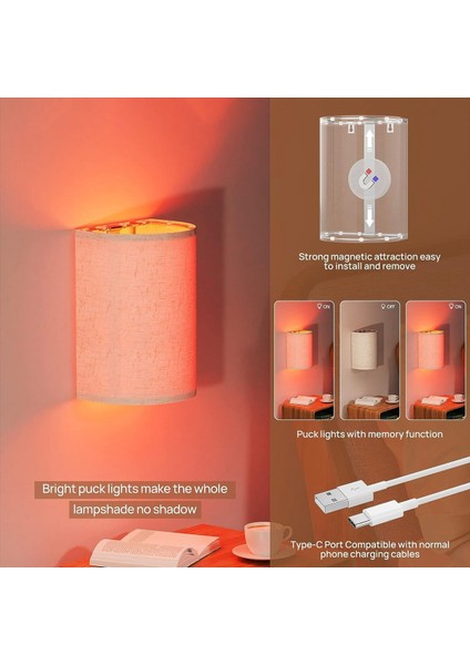 Şarj Edilebilir Duvar Sconce Manyetik Kablosuz Lamba Rgb Renkler Kumaş Keten Gölgesi ve Uzaktan Demirlenebilir Aydınlatma 2 Adet (Yurt Dışından) fiyatları
