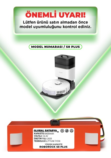 Roborock S8 Plus Uyumlu Robot Süpürge Bataryası 14.4V 6400MAH Pil (Yüksek Kapasite) fırsatları