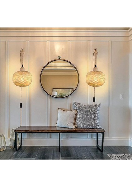 Retro Japon Tarzı Bambu Başucu Duvar Lambası Restoran Rattan Lamba Lampmine Yatak Odası Arka Plan Duvar Lambaları Abd Fiş-B (Yurt Dışından) indirimleri