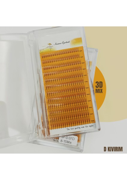 3D Hazır Demet Ipek Kirpik 0.07 D Kıvrım 8-15MM