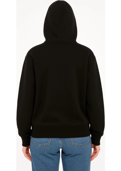 Oversize Kapüşonlu Sweatshirt Hoodie 3 Iplik Şardonlu Pamuklu Kumaş, Önü Baskılı, Fermuarlı Rahat Kalıp, Kışlık ve Sokak Stili Sweat - Siyah modelleri