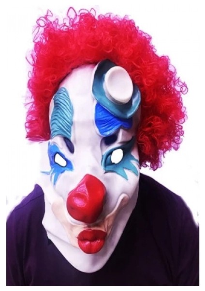 Kırmızı Afro Peruklu Palyaço Maskesi