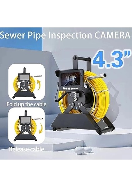 Profosyonel Ekranlı Kameralı 30 Metre Fiber Kablo Yılan Endoskop Kameralı Hafıza Kart Girişli Kuyu, Sondaj, Kanalizyasyon Kamerası 8 mm 4.3 Inc ( Lisinya )