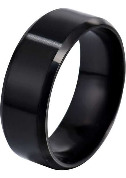 Siyah Renk 316L Kalite Paslanmaz Kadın Çelik Alyans Yüzük - 30 Ölçü
