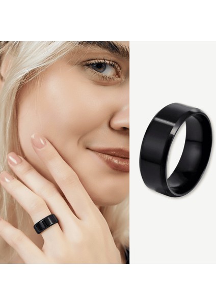 Siyah Renk 316L Kalite Paslanmaz Kadın Çelik Alyans Yüzük - 30 Ölçü fiyatları