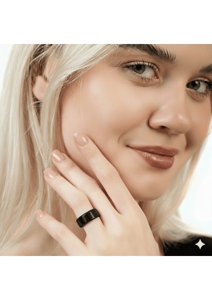 Siyah Renk 316L Kalite Paslanmaz Kadın Çelik Alyans Yüzük - 30 Ölçü modelleri