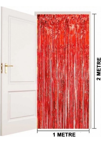 Kırmızı Metalize Parlak Saçaklı Perde modelleri