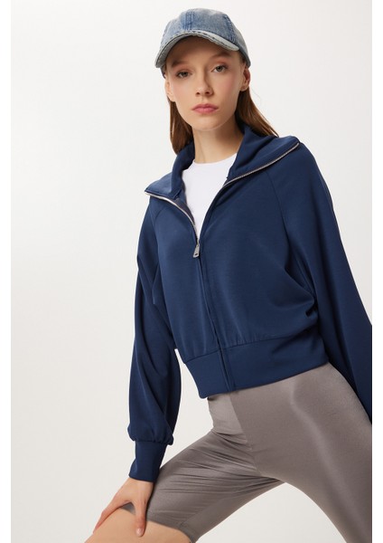 Dik Yaka Fermuarlı Modal Sweatshirt LUB0308 Lacivert fiyatları