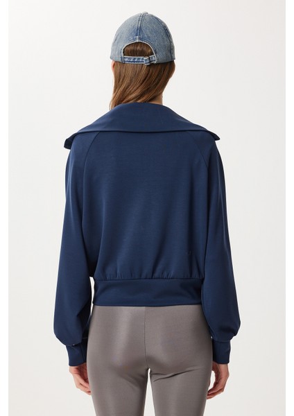 Dik Yaka Fermuarlı Modal Sweatshirt LUB0308 Lacivert indirimleri