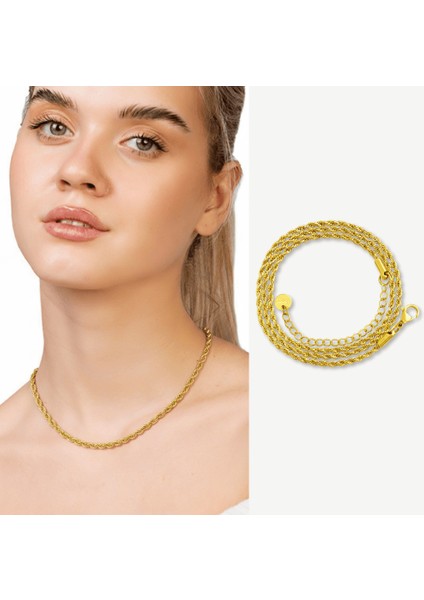 Kadın Çelik Zincir - Burma Model - Altın Renk - 40 cm Uzunluk - 1,5 mm Genişlik fiyatları