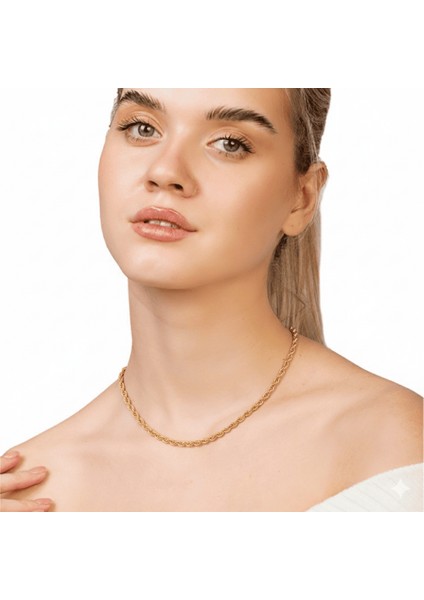 Kadın Çelik Zincir - Burma Model - Altın Renk - 40 cm Uzunluk - 1,5 mm Genişlik modelleri