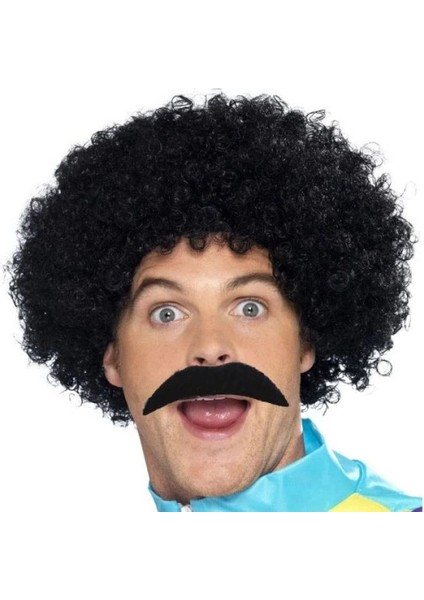 Siyah Scouser Erkek Kısa Peruk ve Bıyık Seti
