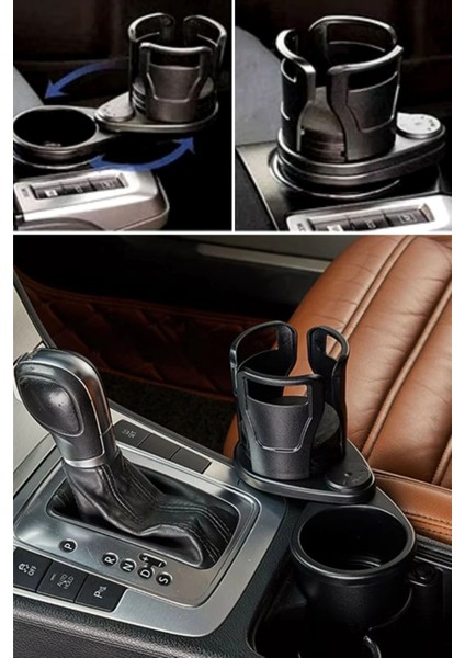 Araç Içi 360 Derece Dönen 2'li Bardaklıklı Açılarak Ayarlanabilir Bardak Tutucu Aparat