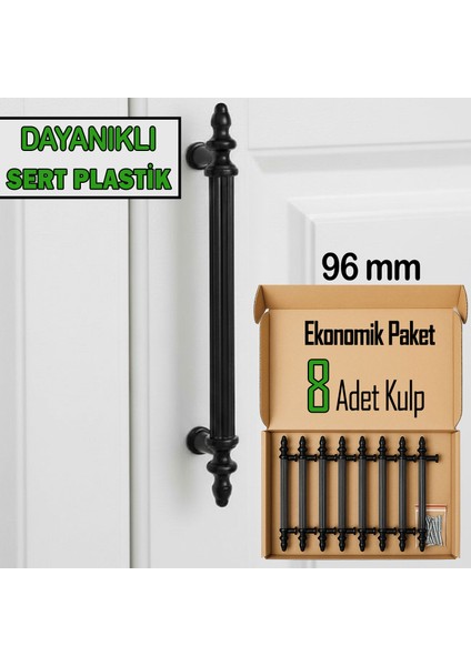 8 Adet Sert Plastik Polavit Siyah 96 mm Mobilya Mutfak Çekmece Dolap Dolabı Kulpu Kulbu Kulpları