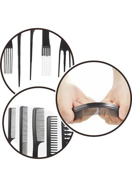 10 Parça Profesyonel Kuaför Tarak Seti - Saç Kesim, Ayırma, Şekillendirme ve Fön Tarağı modelleri