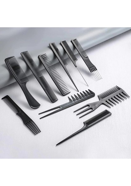 10 Parça Profesyonel Kuaför Tarak Seti - Saç Kesim, Ayırma, Şekillendirme ve Fön Tarağı fırsatları