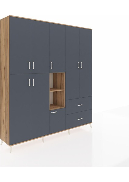 Hyperion Gardrop 12 Raflı 2 Çekmeceli Tek Askılı 220X44X243 Çam-Antrasit/antrasit fiyatları