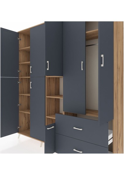 Hyperion Gardrop 12 Raflı 2 Çekmeceli Tek Askılı 220X44X243 Çam-Antrasit/antrasit fırsatları