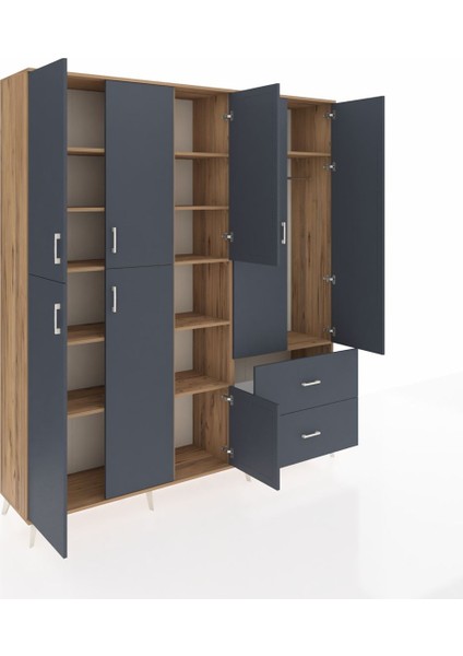 Hyperion Gardrop 12 Raflı 2 Çekmeceli Tek Askılı 220X44X243 Çam-Antrasit/antrasit indirimleri