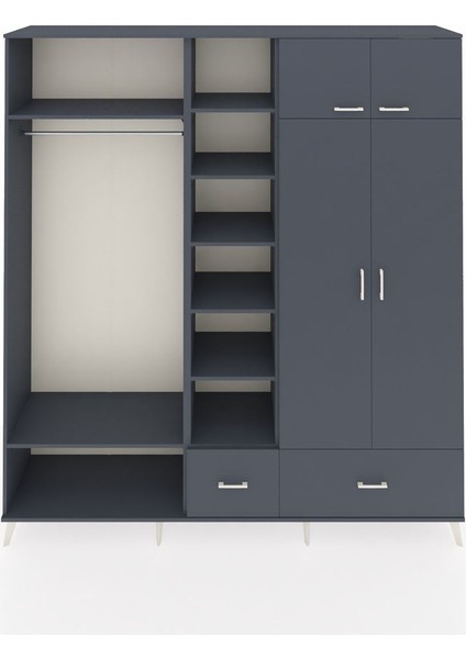Hyperion Gardrop 12 Raflı 2 Çekmeceli 2 Askılı 220X44X243 Antrasit-Antrasit/antrasit