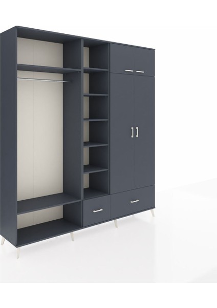 Hyperion Gardrop 12 Raflı 2 Çekmeceli 2 Askılı 220X44X243 Antrasit-Antrasit/antrasit fiyatları