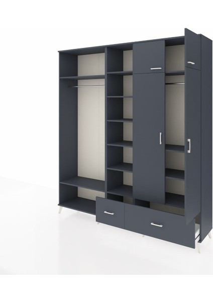 Hyperion Gardrop 12 Raflı 2 Çekmeceli 2 Askılı 220X44X243 Antrasit-Antrasit/antrasit modelleri