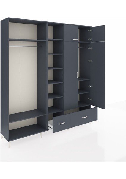 Hyperion Gardrop 12 Raflı 2 Çekmeceli 2 Askılı 220X44X243 Antrasit-Antrasit/antrasit indirimleri