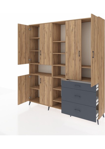 Hyperion Dolap 13 Raflı 3 Çekmeceli 6 Kapaklı 220X44X243 Çam-Çam/antrasit modelleri