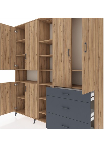 Hyperion Dolap 13 Raflı 3 Çekmeceli 6 Kapaklı 220X44X243 Çam-Çam/antrasit fırsatları