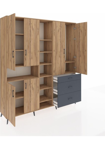 Hyperion Dolap 13 Raflı 3 Çekmeceli 6 Kapaklı 220X44X243 Çam-Çam/antrasit indirimleri