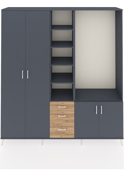 Hyperion Dolap 13 Raflı 3 Çekmeceli 4 Kapaklı 220X44X243 Antrasit-Antrasit/çam