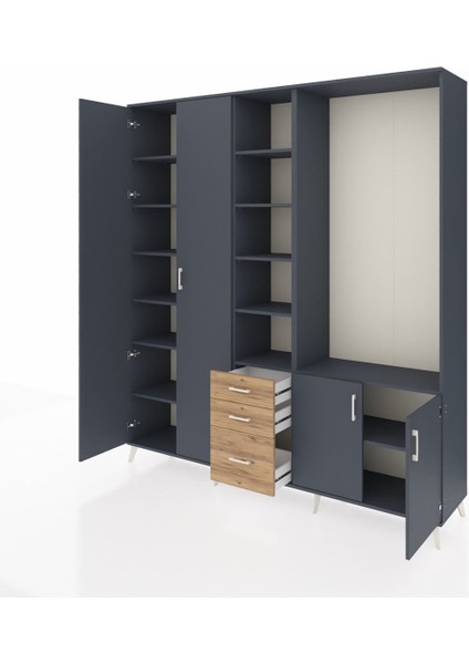 Hyperion Dolap 13 Raflı 3 Çekmeceli 4 Kapaklı 220X44X243 Antrasit-Antrasit/çam modelleri