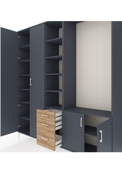 Hyperion Dolap 13 Raflı 3 Çekmeceli 4 Kapaklı 220X44X243 Antrasit-Antrasit/çam fırsatları
