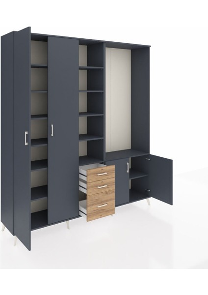 Hyperion Dolap 13 Raflı 3 Çekmeceli 4 Kapaklı 220X44X243 Antrasit-Antrasit/çam indirimleri