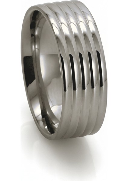 Gümüş Renk Beş Sıra Tasarım 316L Kalite Paslanmaz Çelik Erkek Yüzük Alyans - 17 Ölçü
